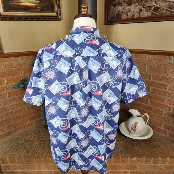 Chap's Nautical Themed Button Down Shirt Short Sleeve Size XL - Picture 3 of 5